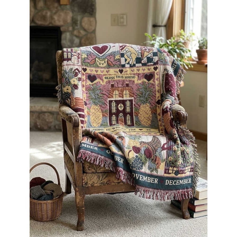 Vintage Throw Blanket, Months of the Year Calendar Tapestry,Americana Blanket
